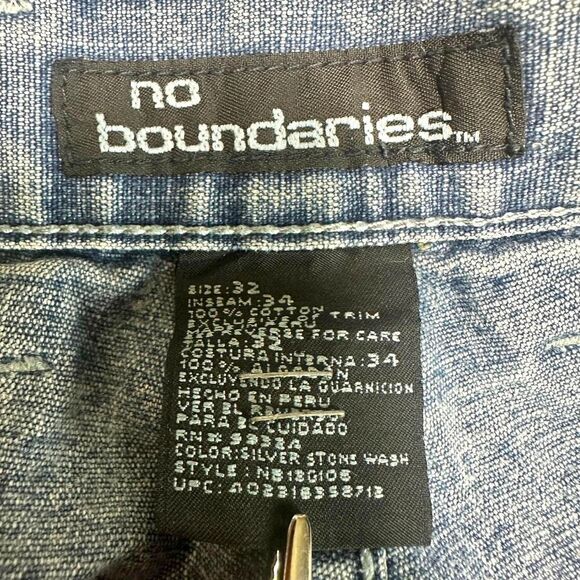 NO BOUNDARIES 2000s Y2K Blue Patchwork Baggy Wide Leg Jeans Womens 32x34 Skater - Picture 7 of 7